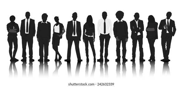 Silhouettes of Business People in a Row vector