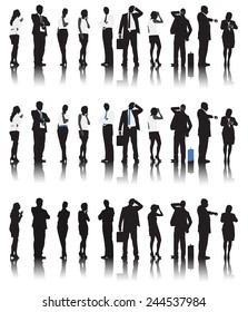 Silhouettes Business People Row Waiting Stock Vector (Royalty Free ...