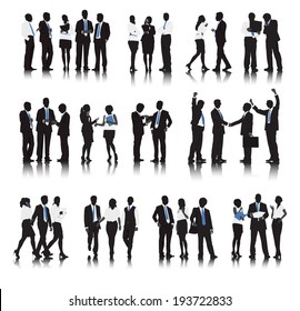 Silhouettes of Business People in a Row Working