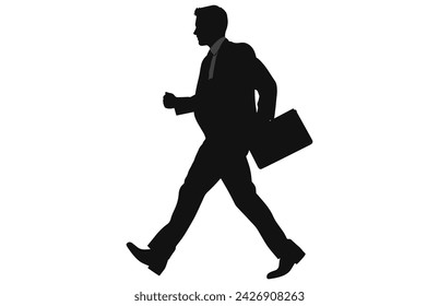 Silhouettes of business people run vector, silhouette of worker or businessman in suit running