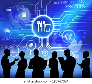 Silhouettes of Business People and Shopping Concept