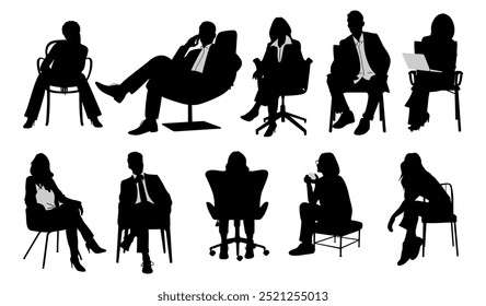 Silhouettes of business people sitting on white