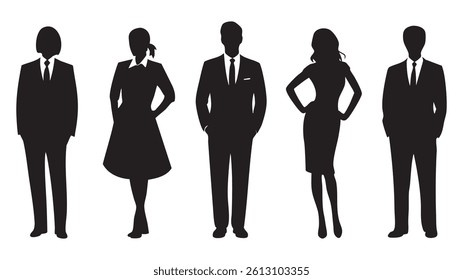Silhouettes of business people standing in a row against white background