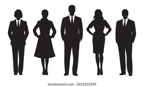 Silhouettes of business people standing in a row against white background