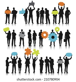 Silhouettes of Business People with Teamwork Concepts