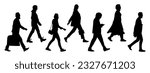 Silhouettes of business people walking, men and women full length side view. Vector illustration isolated black on white  background . Avatar, icons for website.