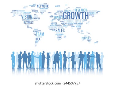 Silhouettes of Business People Working and Global Business Concepts