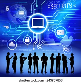 Silhouettes of Business People Working and Security Concept