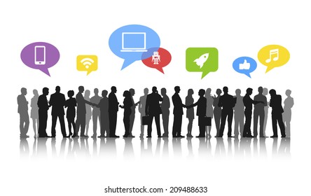 Silhouettes of Business People Working and Social Media Concepts