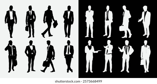 Silhouettes of Businessman character in different poses.