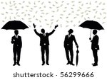 Silhouettes of a businessman standing under money rain.