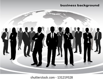 silhouettes of businessmen against a planet