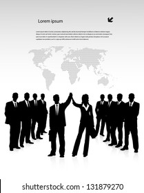 silhouettes of businessmen against a planet
