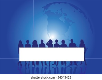 Silhouettes of the businessmen on a blue background