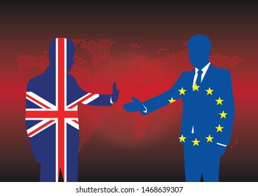 Silhouettes businessmen textured with UK and EU flags with no agreement for Brexit