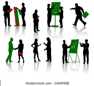 Silhouettes of businesspeople. Men and women. Vector. Isolated.