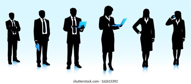 Silhouettes of businesswomen and businessmen