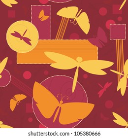 Silhouettes of butterflies and dragonflies. Seamless vector pattern