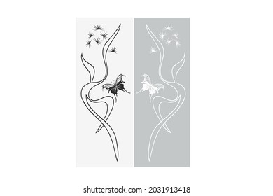 Silhouettes of butterflies. Drawn elements. Vector illustration.