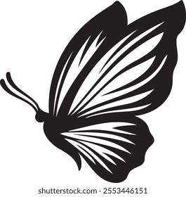 Silhouettes of butterflies. Monochrome Insect butterfly black winged gorgeous insect set isolated vector illustration