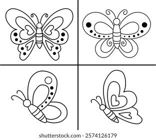 Silhouettes of butterflies. Monochrome Insect butterfly black winged gorgeous insect set isolated vector illustration