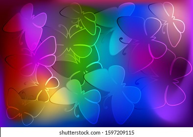 Silhouettes of butterflies on a colorful rainbow background