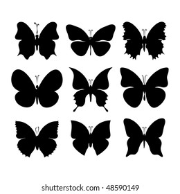 silhouettes of butterflies, vector