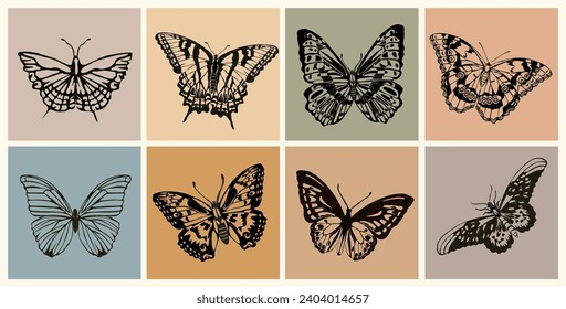 Silhouettes de mariposas vectorial conjunto de arte negro. 