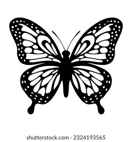 Silhouettes of butterfy. Black pictures of funny butterfly. Insect butterfly black silhouette, patterned butterfly, vector illustration.