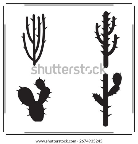 Silhouettes of Cacti, Black Cactus Illustrations, Desert Plant Vectors, Prickly Pear and Agave Cactus, Tropical Plant Graphics, Nature Icons