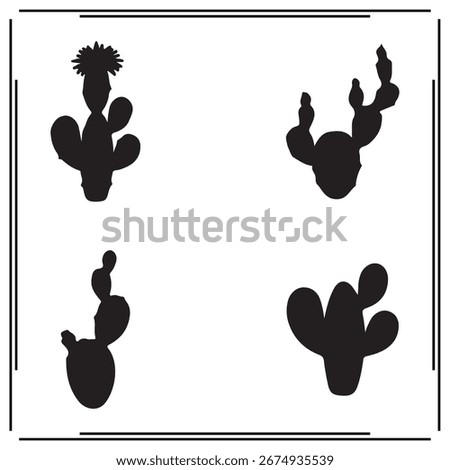 Silhouettes of Cacti, Black Cactus Illustrations, Desert Plant Vectors, Prickly Pear and Agave Cactus, Tropical Plant Graphics, Nature Icons