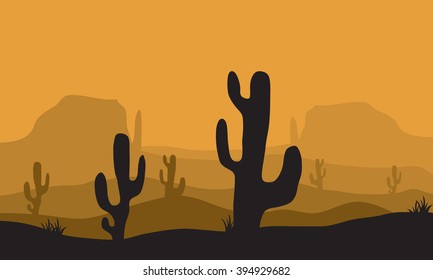 Silhouettes of cactus in the desert
