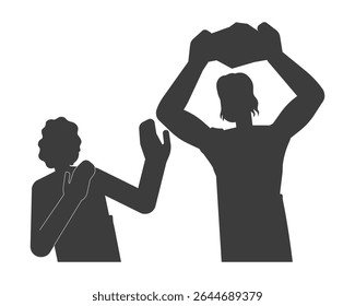 Silhuetas de Caim matando Abel 2D preto preencheu personagens de desenhos animados bíblicos. Assassinato bíblico. Antigo testamento. A rivalidade religiosa entre irmãos isolou pessoas de tinta vetorial clipart. Ilustração de ponto monocromático