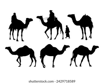 Siluetas camellos animal icono conjunto ilustración vectorial. Aislado sobre fondo blanco.