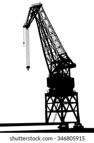 Silhouettes of cargo cranes in the seaport on white background