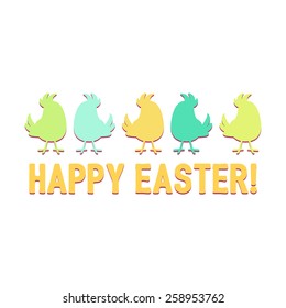 Silhouettes cartoon cute birds in a row over the words Happy Easter vector