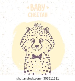 Silhouettes cartoon cute and funny baby cheetah in sketch style. Vector illustration