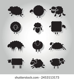 Silhouettes of cartoon sheep and rams. Vector set EPS 10