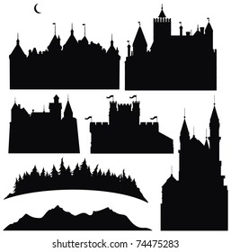 Silhouettes of  castles  and elements for design.