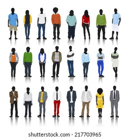 Silhouettes of Casual People with Colorful Clothes