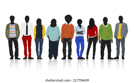 Silhouettes of Casual People with Colorful Clothes