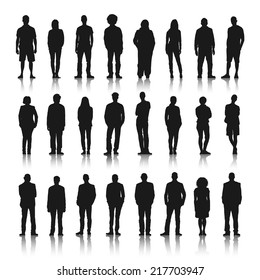 Silhouettes Of Casual People In A Row