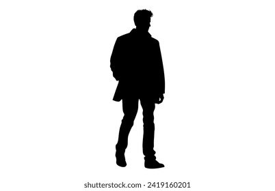 Silhouettes of Casual People in a Row. man fashion silhouette vector