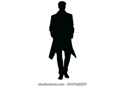 Silhouettes of Casual People in a Row. man fashion silhouette vector