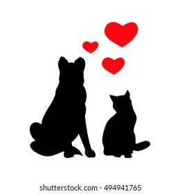 Silhouettes of a cat and dog on a white background. Favorite Pets. Vector illustration