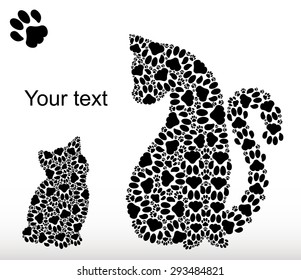 Silhouettes of a cat with a kitten from cat traces
