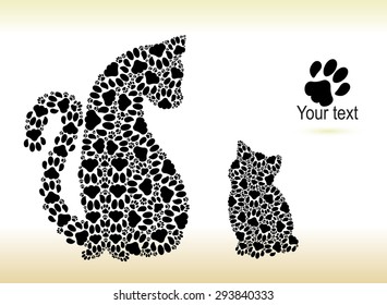 Silhouettes of a cat with a kitten from cat traces