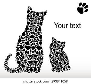 Silhouettes of a cat with a kitten from cat traces