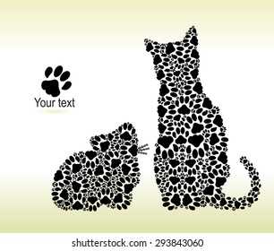 Silhouettes of a cat with a kitten from cat traces