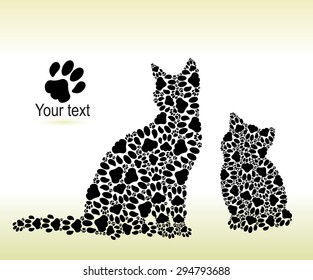 Silhouettes of a cat with a kitten from cat traces